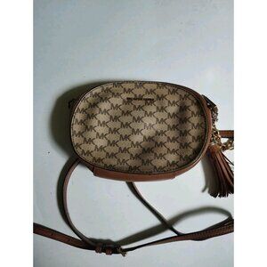 Michael Kors Ginny Crossbody Bag Leather Medium Messenger Coated Canvas Natural